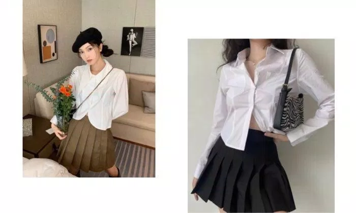 Áo sơ mi croptop phối với chân váy ngắn sẽ trông như thế nào? (Nguồn: Internet)