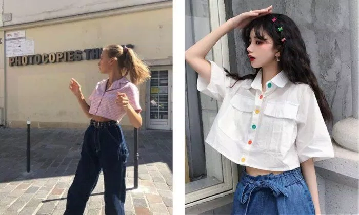 Áo sơ mi croptop phối với quần Jeans (Nguồn: Internet)