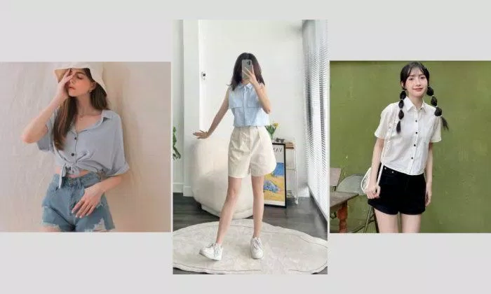 Phối áo sơ mi croptop với quần shorts (Nguồn: Internet)