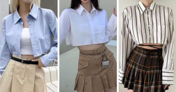 Phối áo sơ mi croptop với chân váy siêu xinh (Ảnh: Internet)