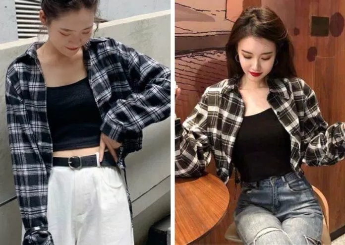 Sơ mi croptop phối với áo hai dây năng động (Ảnh: Internet)